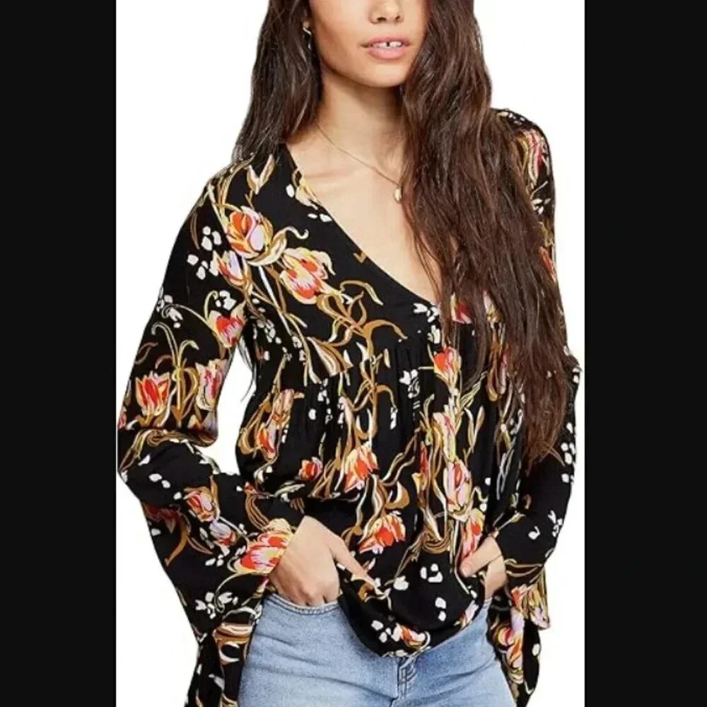 Free People Bella Print Tunic in Onyx Combo